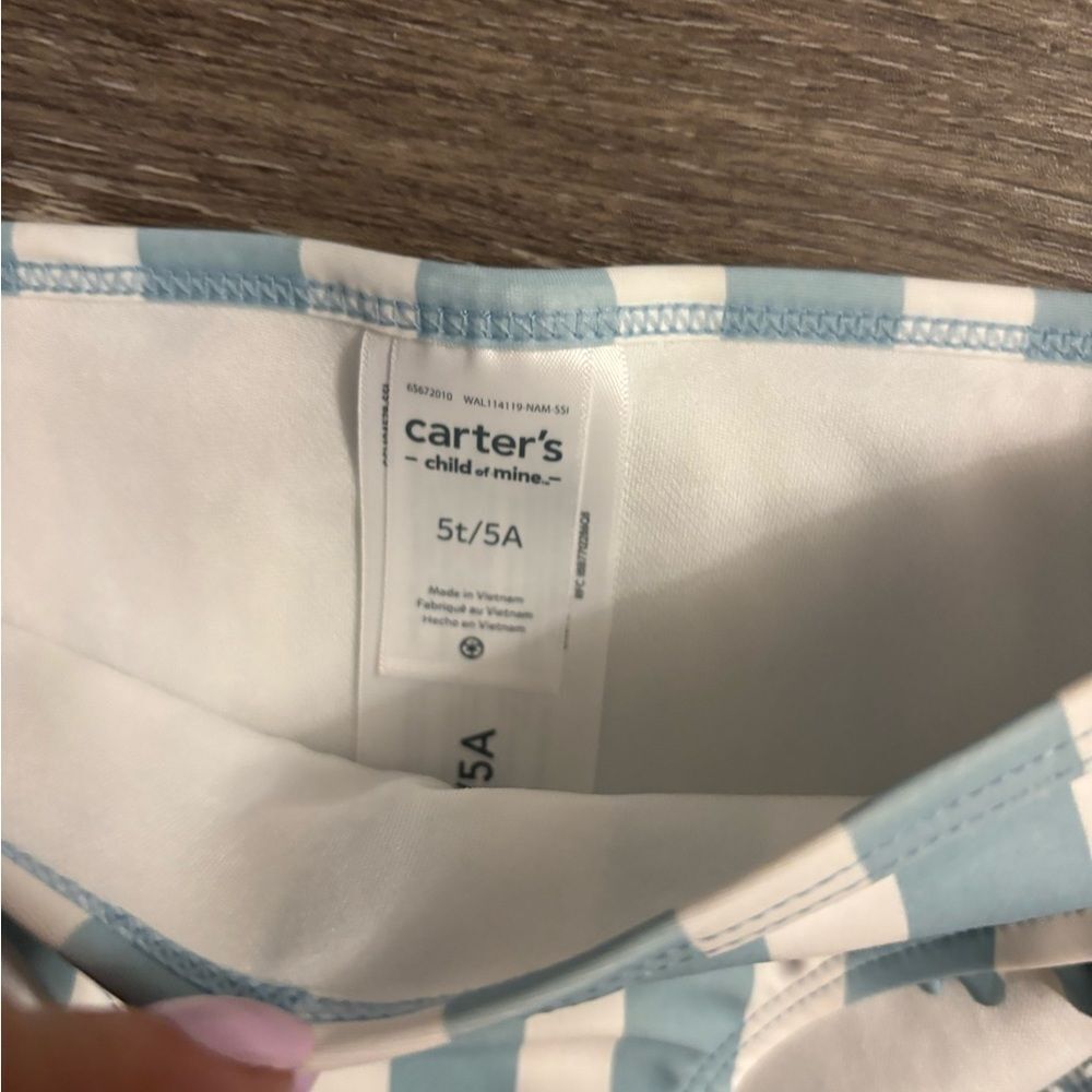 New Carter Girls Blue and White Striped Swimsuit Set Sz 5T - Picture 3 of 4
